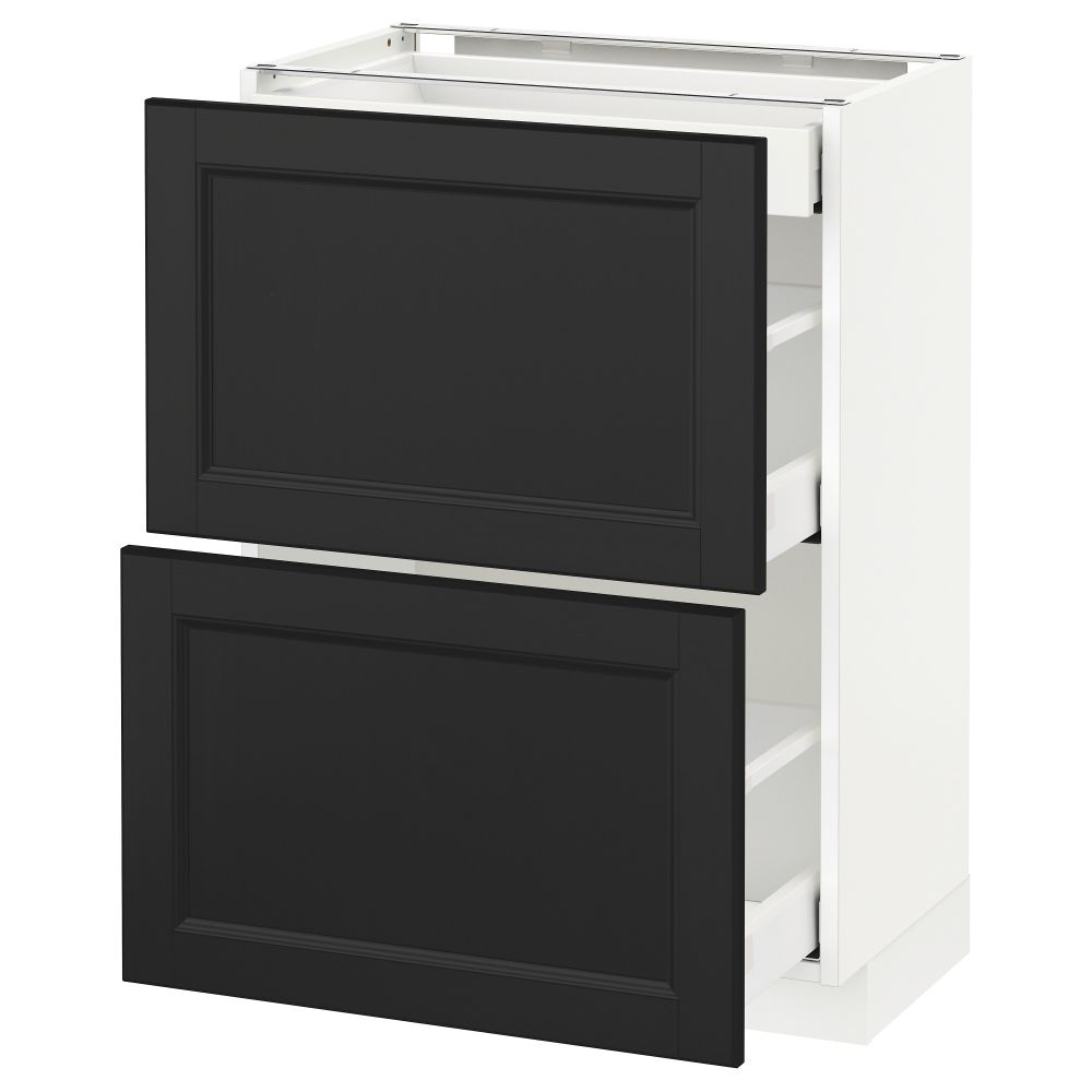 Напольный шкаф, 2 фасада, 3 ящика МЕТОД / МАКСИМЕРА, белый, Лаксарби черно-коричневый - схема-чертеж с размерами