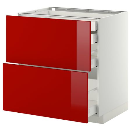 Напольный шкаф 2 фронтальные панели, 2 нижних, 1 средний, 1 высокий ящик МЕТОД / МАКСИМЕРА, белый, Рингульт красный