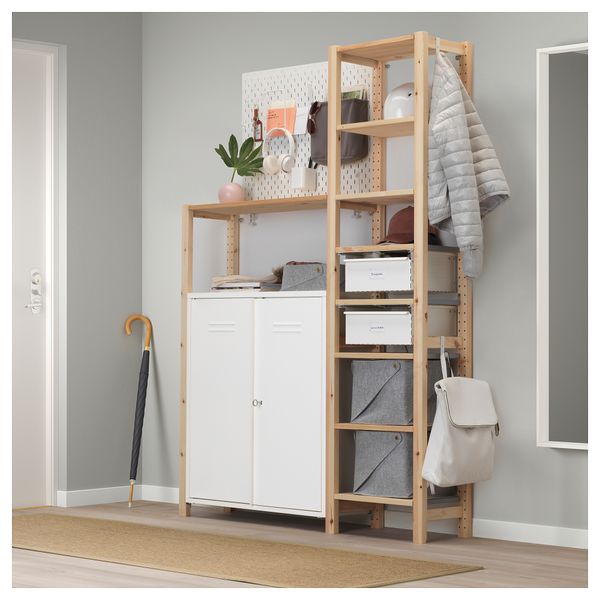 2 секции, полки/шкаф ИВАР / СКОДИС, сосна, белый (134x30x179 см) - фото 1