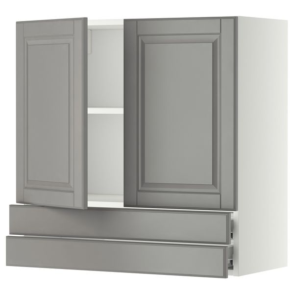 Навесной шкаф, 2 дверцы, 2 ящика МЕТОД / ФОРВАРА, белый, Будбин серый - фото 1
