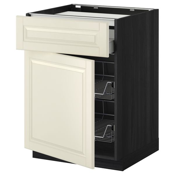 Напольный шкаф для варочной панели, ящик, 2 проволочных корзины МЕТОД / МАКСИМЕРА, черный, Будбин белый с оттенком (60x60 см) - фото 1