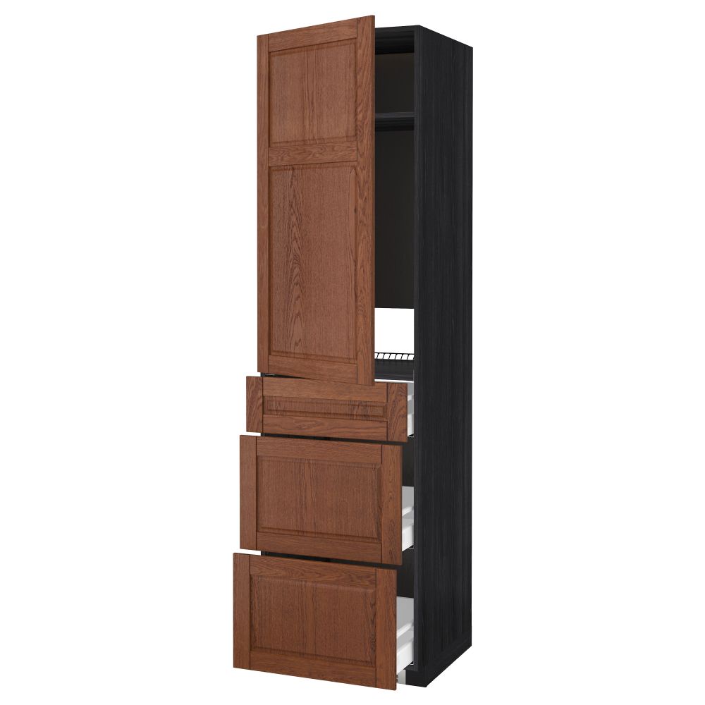 Высокий шкаф для холодильника, с дверцами, 3 ящика МЕТОД / МАКСИМЕРА, черный, Филипстад коричневый (60x60x220 см) - схема-чертеж с размерами