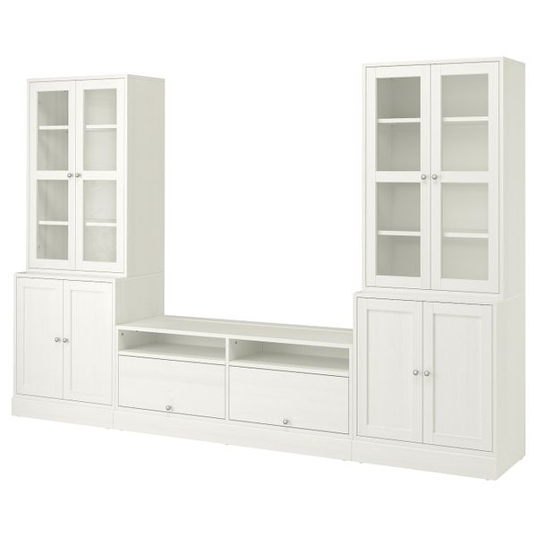 Шкаф для ТВ, комбинированный, стекляные дверцы, белый 322x47x212 см IKEA ХАВСТА 492.658.19 - фото 1