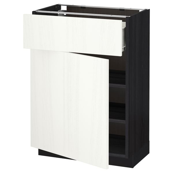Напольный шкаф с ящиком, дверью МЕТОД / ФОРВАРА, черный, Росдаль белый - схема-чертеж с размерами