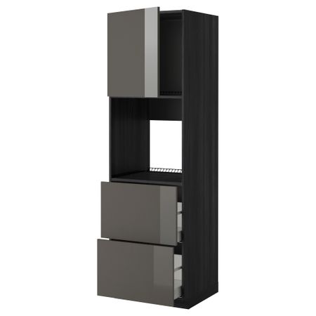 Высокий шкаф для духовки + дверца, 2 форнтальных, 2 высоких ящик МЕТОД / МАКСИМЕРА, черный, Рингульт серый