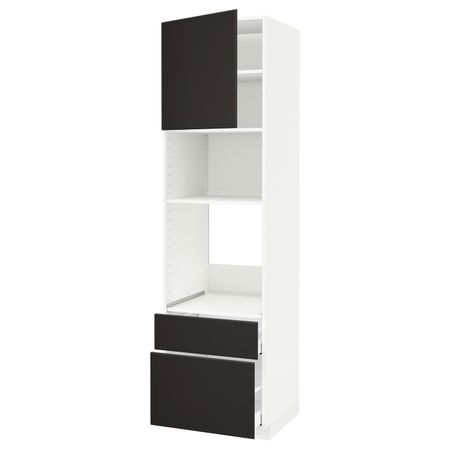 Высокий шкаф для духовки и СВЧ/дверца/2ящ, белый/Кунгсбакка антрацит 60x60x220 см IKEA METOD МЕТОД / MAXIMERA МАКСИМЕРА