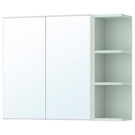 Зеркальный шкафчик с 2-мя дверцами, 1 открывающаяся полка ЛИЛЛОНГЕН, белый, бледно-зеленый (79x21x64 см)
