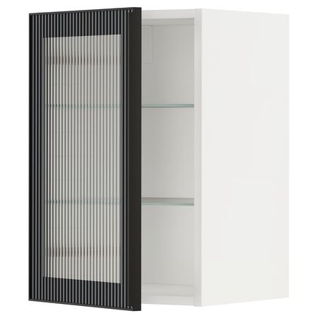 METOD Навесной шкаф/полки/стеклян дверца - белый/Hejsta антрацитовое рифленое стекло 40x60 см