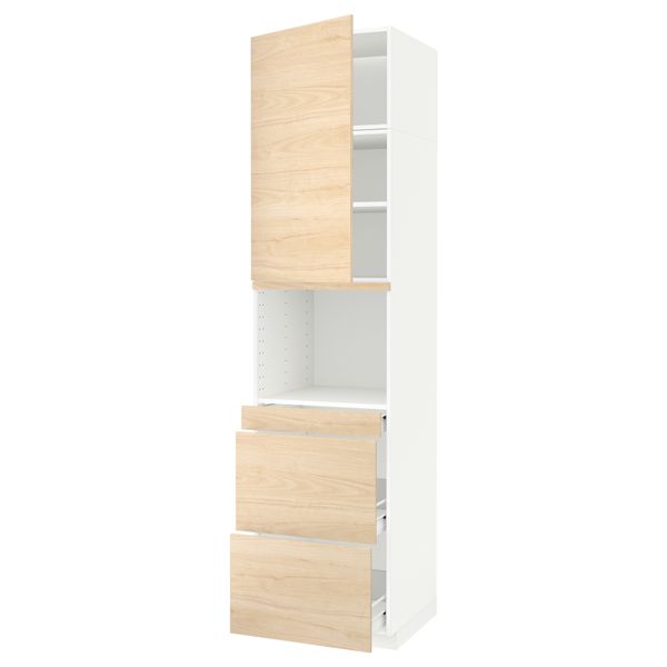 Высокий шкаф для СВЧ/дверца, 3 ящика МЕТОД / ФОРВАРА, белый, Аскерсунд под светлый ясень - схема-чертеж с размерами