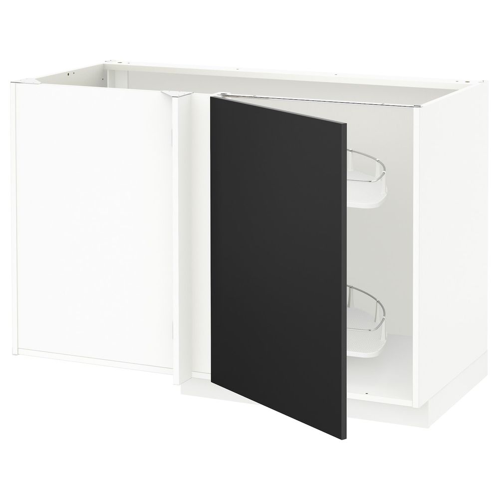 Угловой напольный шкаф с выдвижной секц, белый/Юдевалла антрацит 128x68 см IKEA METOD МЕТОД 392.403.63 - схема-чертеж с размерами