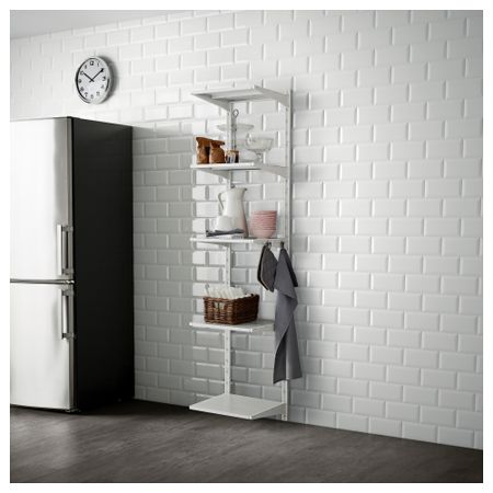 Настенная шина, полка, крючок АЛЬГОТ, металлический белый (46x41x197 см)