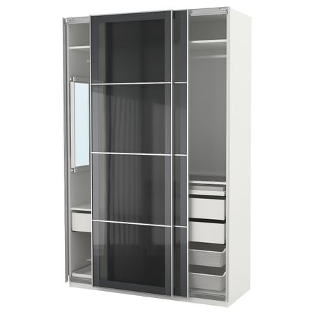 Гардероб, белый, Уггдаль серое стекло 150x66x236 см IKEA ПАКС 993.058.70