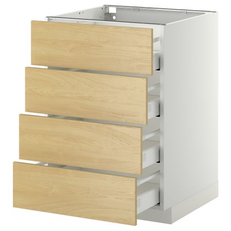 Напольный шкаф 4 фронтальных панели, 4 ящика МЕТОД / МАКСИМЕРА, белый, Тингсрид береза