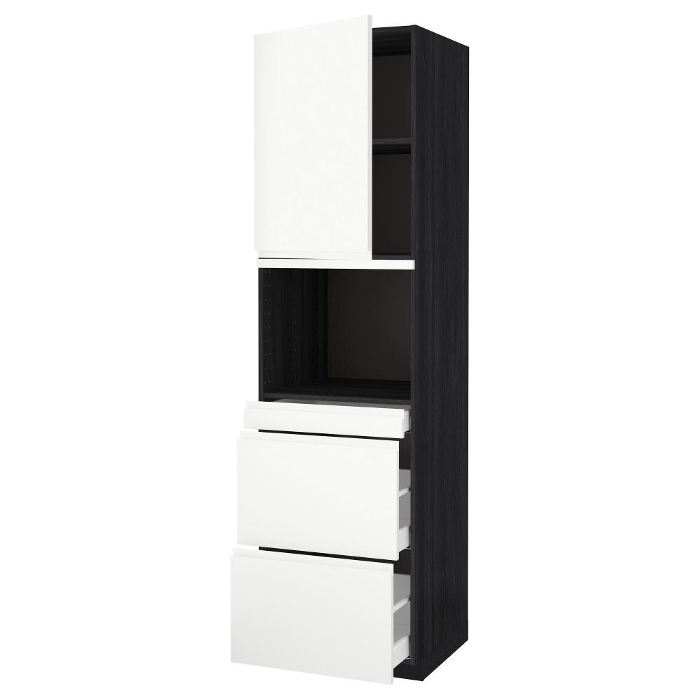 Высокий шкаф для СВЧ/дверца, 3 ящика МЕТОД / МАКСИМЕРА, черный, Воксторп белый - схема-чертеж с размерами