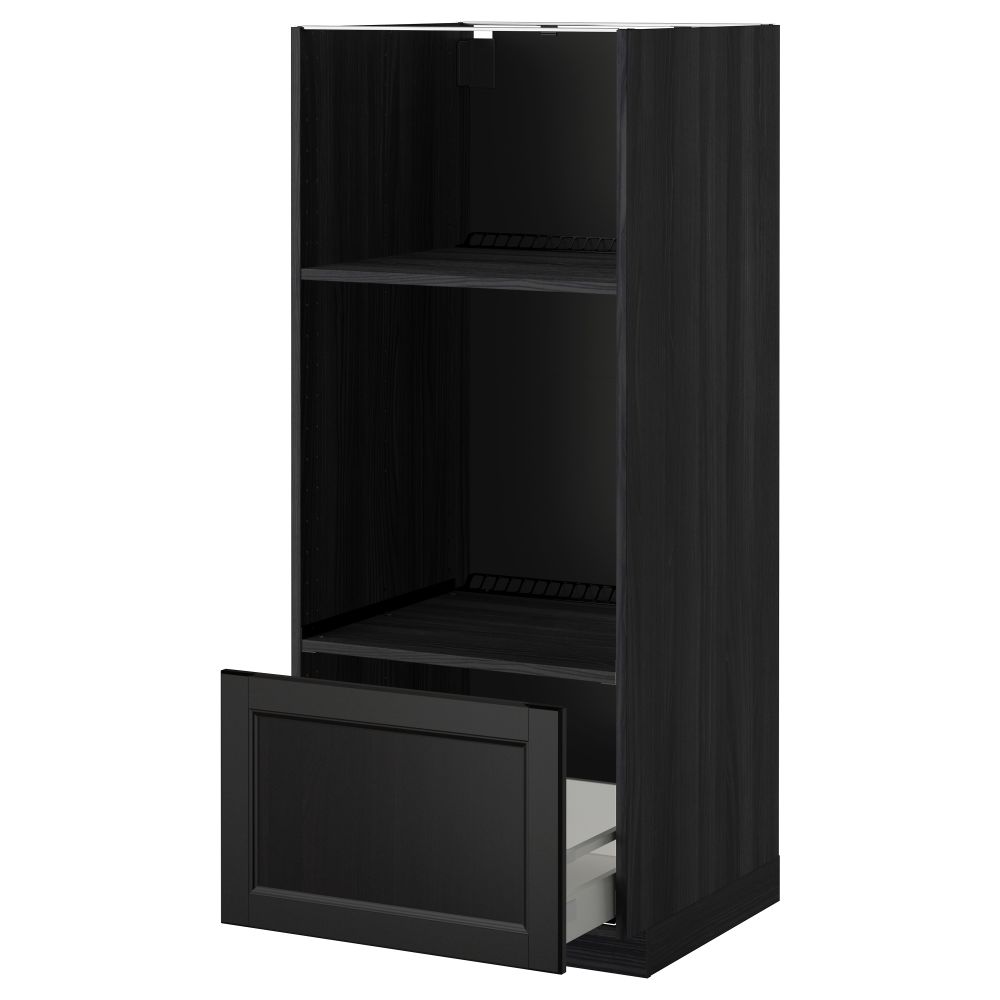 Высокий шкаф с ящиком для духовки/СВЧ МЕТОД / МАКСИМЕРА, черный, Лаксарби черно-коричневый (60x60x140 см) - схема-чертеж с размерами