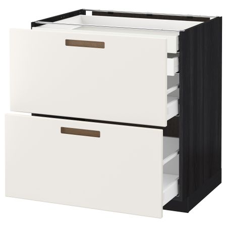Напольный шкаф 2 фронтальные панели, 2 нижних, 1 средний, 1 высокий ящик МЕТОД / МАКСИМЕРА, черный, Мэрста белый