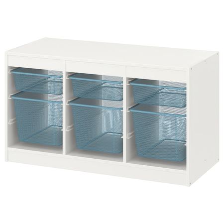 TROFAST Комбинация д/хранения+контейнеры - белый/серо-синий 99x44x56 см