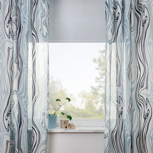 Гардины, 2 шт., белый, синий, 145x300 см IKEA KLIPPNEJLIKA 205.621.22 - фото 4