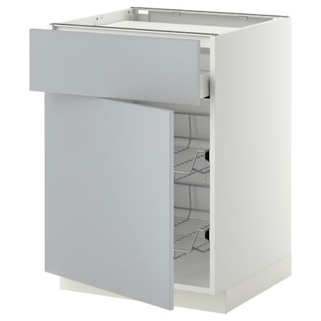 Напольный шкаф для варочной панели, ящик, 2 проволочных корзины МЕТОД / МАКСИМЕРА, белый, Веддинге серый (60x60 см)