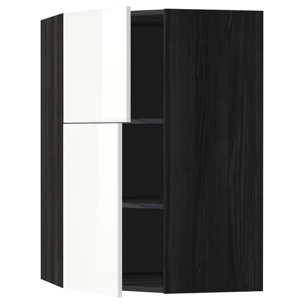 Угловой навесной шкаф + полки, 2 дверцы МЕТОД, черный, Рингульт белый (68x100 см) - схема-чертеж с размерами