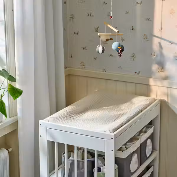 VÄDRA Чехол на пеленальную подстилку - бежевый/синий 48x74 см - схема-чертеж с размерами