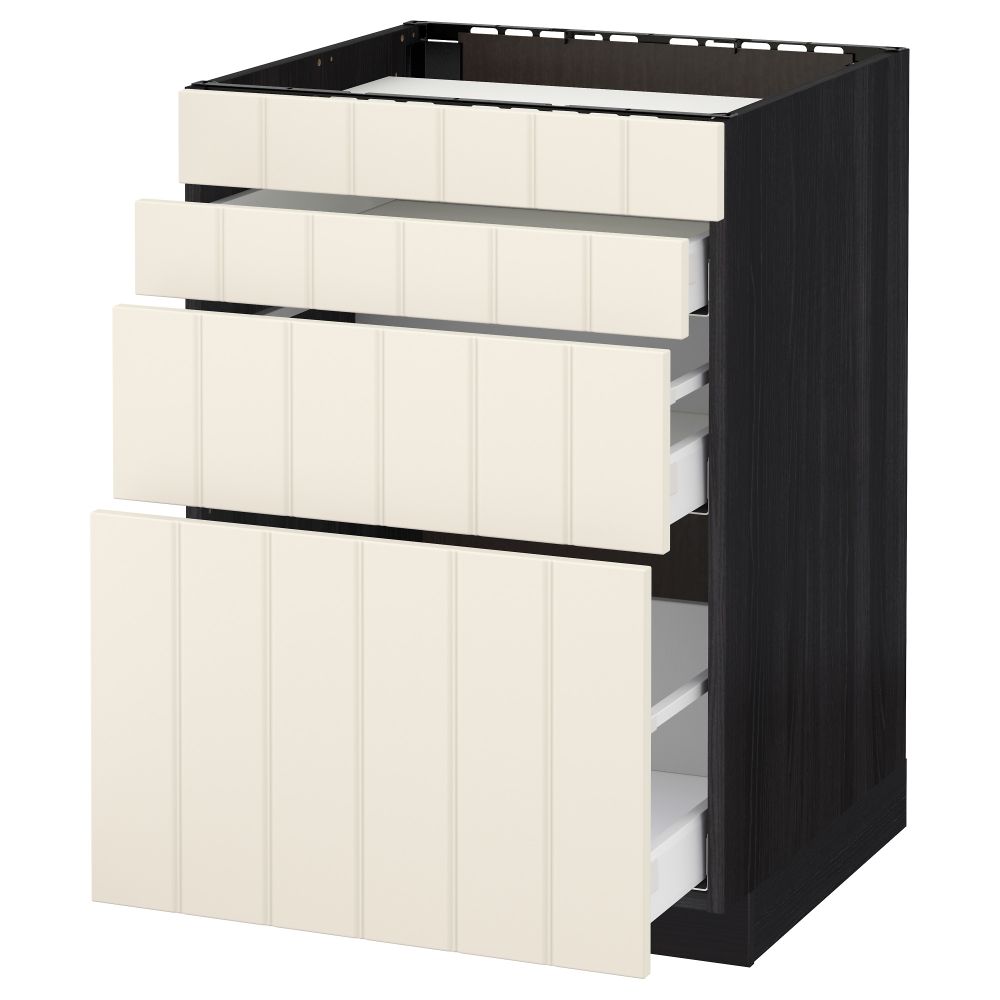 Напольный шкаф для духовки, 4фасада, 3 ящика МЕТОД / МАКСИМЕРА, черный, Хитарп белый с оттенком - схема-чертеж с размерами
