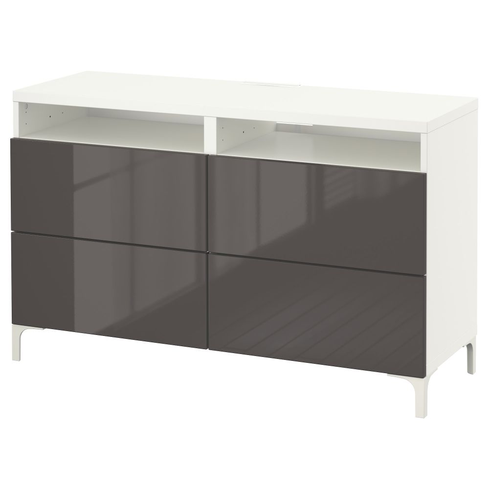 Тумба для ТВ с ящиками БЕСТО, белый, Сельсвикен глянцевый/серый (120x40x74 см) - фото 1