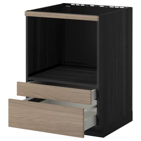 Напольный шкаф для комбинирования СВЧ, ящики МЕТОД / МАКСИМЕРА, черный, Брокхульт светло-серый (60x60 см)