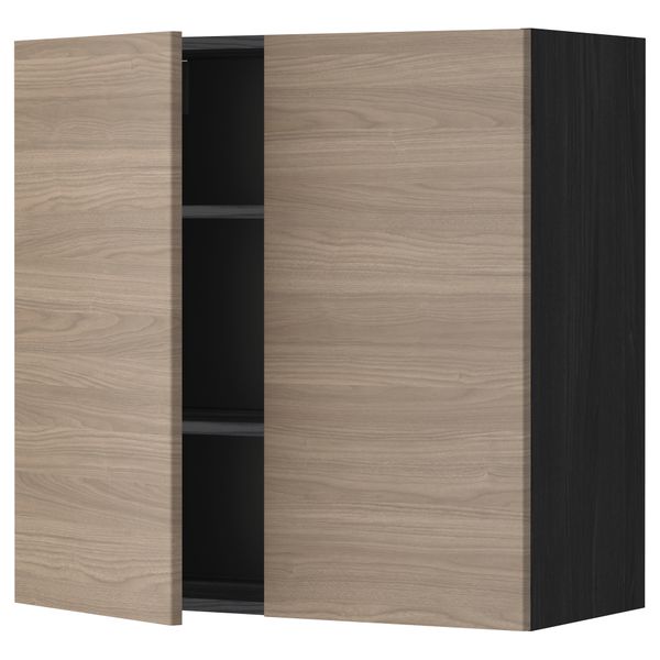 Навесной шкаф с полками, 2 дверцы МЕТОД, черный, Брокхульт светло-серый - схема-чертеж с размерами