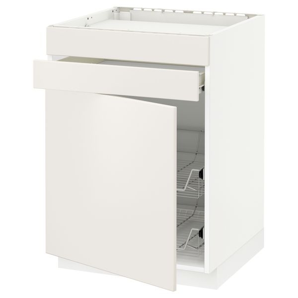 Напольный шкаф для варочной панели, ящик, 2 проволочных корзины МЕТОД / ФОРВАРА, белый, Веддинге белый (60x60 см) - схема-чертеж с размерами