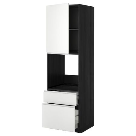 Высокий шкаф для духовки + дверь, 2 ящика МЕТОД / МАКСИМЕРА, черный, Нодста белый