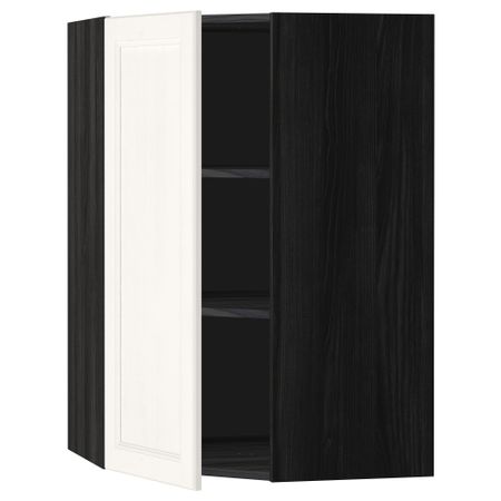 Угловой навесной шкаф с полками МЕТОД, черный, Лаксарби белый