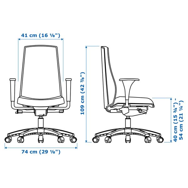 Вращающееся легкое кресло ВОЛЬМАР, Мьюк черный - схема-чертеж с размерами