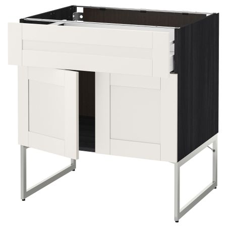 Напольный шкаф, полки, ящик, 2 двери МЕТОД / МАКСИМЕРА, черный, Сэведаль белый