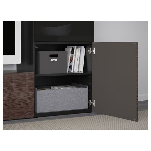 Шкаф для ТВ, комбинированный, стекляные дверцы, черно-коричневый/Сельсвикен глянцевый, коричневый дымчат стекло 240x42x129 см - фото 4