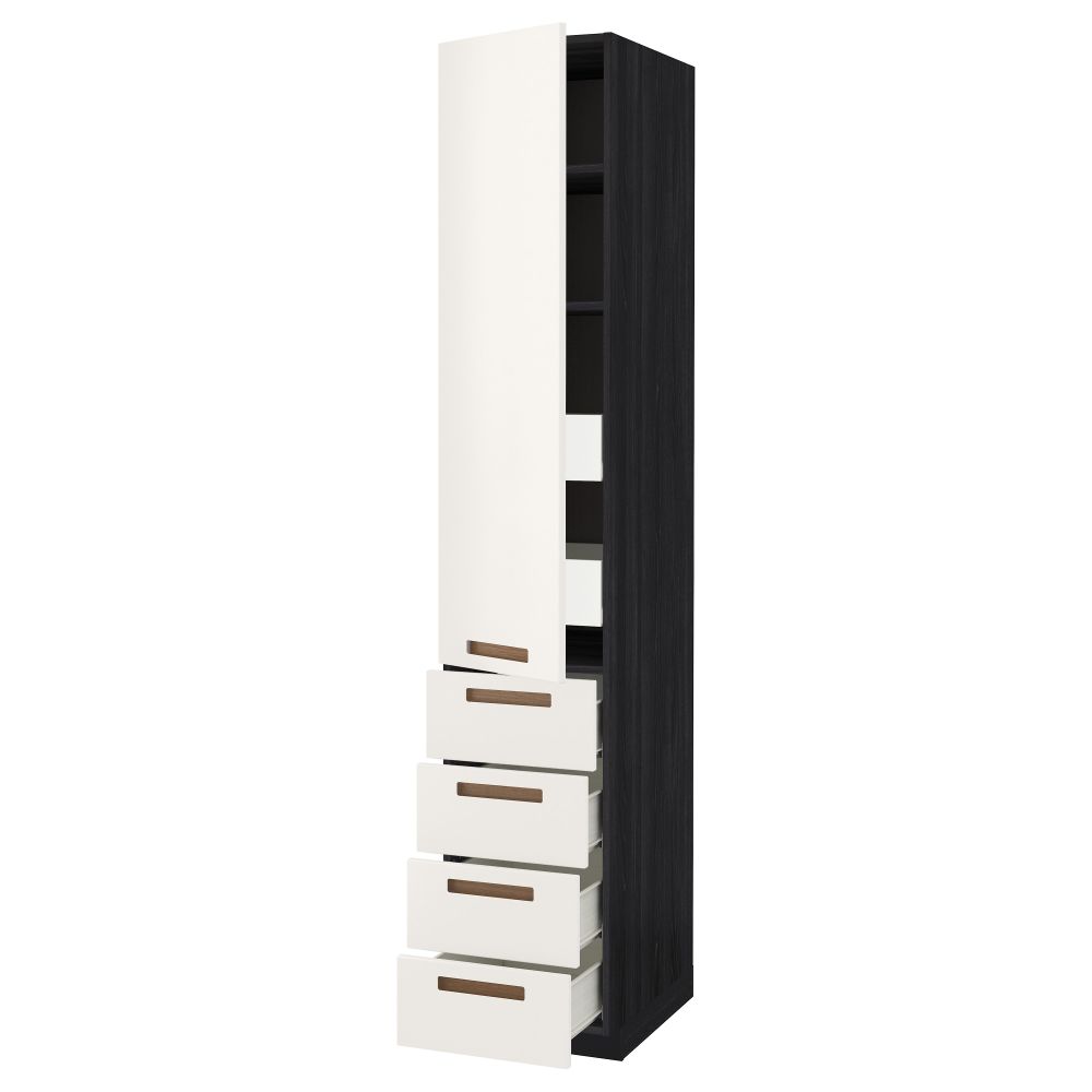 Высокий шкаф с полками/6 ящик, дверцами, 4 фронтальные панели МЕТОД / ФОРВАРА, черный, Мэрста белый - схема-чертеж с размерами