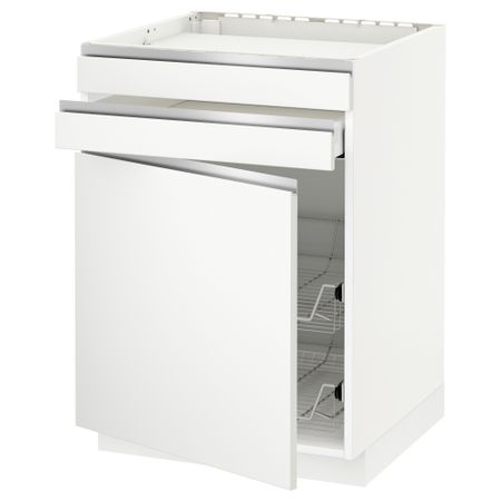 Напольный шкаф для варочной панели, ящик, 2 проволочных корзины МЕТОД / МАКСИМЕРА, белый, Нодста белый (60x60 см)