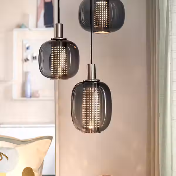 HÖGVIND Подвесной светильник с 3 лампами - никелированный/серый стекло 41 см - фото 5