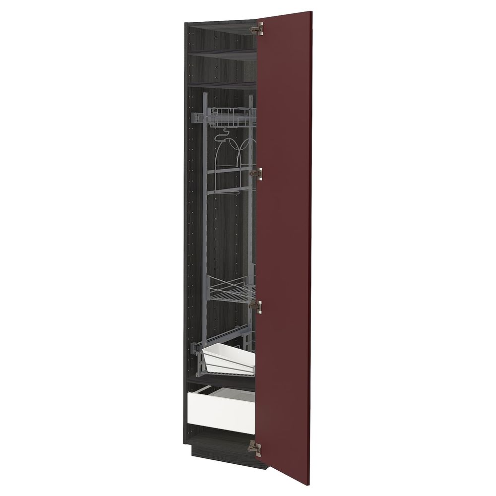 Высокий шкаф с отделением для аксессуаров для/убрк, черный Калларп/глянцевый темный красно-коричневый 40x60x200 см IKEA МЕТОД / - схема-чертеж с размерами