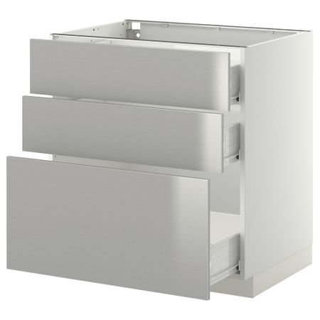 Напольный шкаф с 3 ящиками МЕТОД / ФОРВАРА, белый, Гревста нержавеющ сталь