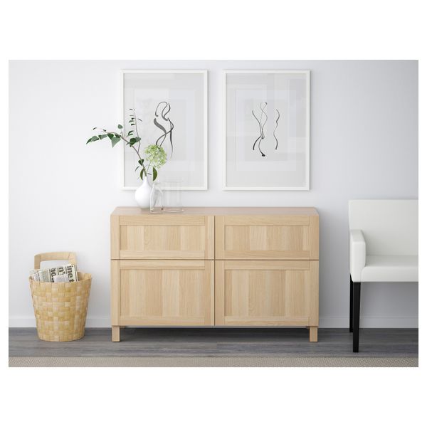 Комбинация для хранения с дверцами, ящиками БЕСТО, Ханвикен под беленый дуб (120x40x74 см) - фото 2