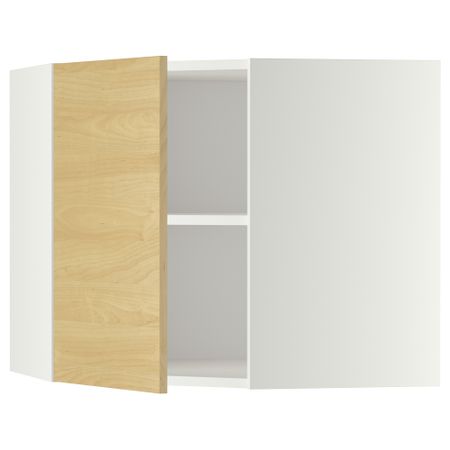 Угловой навесной шкаф с полками МЕТОД, белый, Тингсрид береза