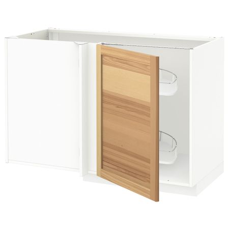 Угловой напольный шкаф с выдвижной секц, белый/Торхэмн ясень 128x68 см IKEA METOD МЕТОД 794.454.28
