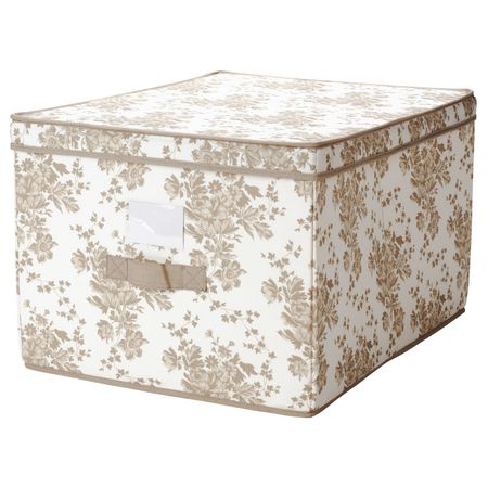 Коробка с крышкой, бежевый, белый цветок, 42x56x32 см IKEA ГАРНИТУР 203.805.13