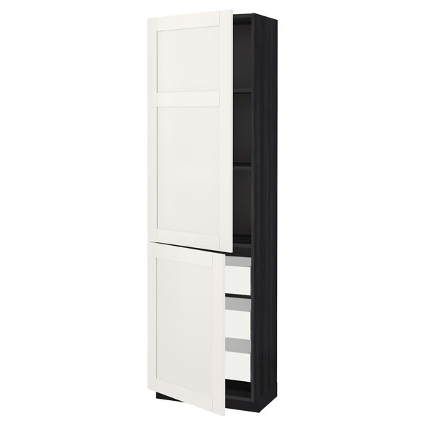Высокий шкаф + полки, 3 ящика, 2 дверцы МЕТОД / МАКСИМЕРА, черный, Сэведаль белый - схема-чертеж с размерами
