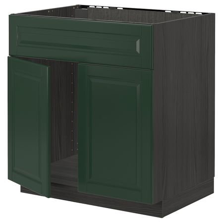 Напольный шкаф под мойку 2 дверцы, фронтальных пнл, черный/Будбин темно-зеленый 80x60 см IKEA МЕТОД 193.144.25