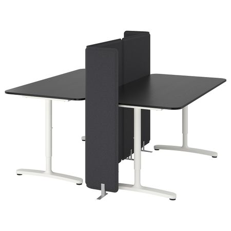 Стол с экраном, ясеневый шпон, черная морилка, белый 160x160 120 см IKEA БЕКАНТ 492.880.57