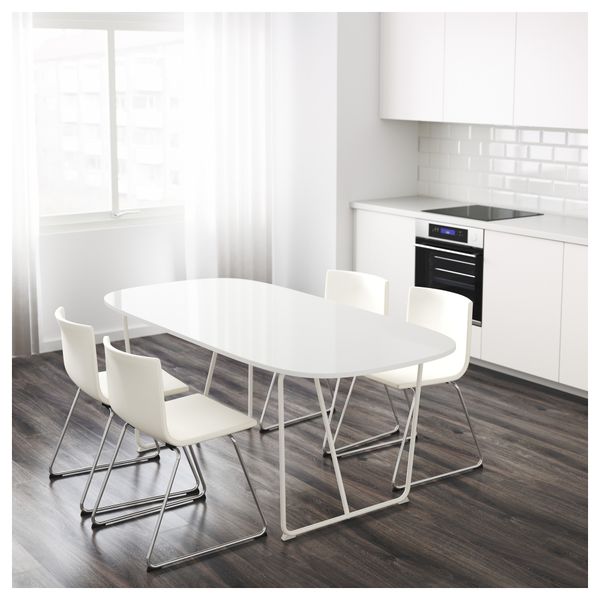 Стол ОППЕБЮ, белый, Бэккарид глянцевый белый (185x90 см) - схема-чертеж с размерами