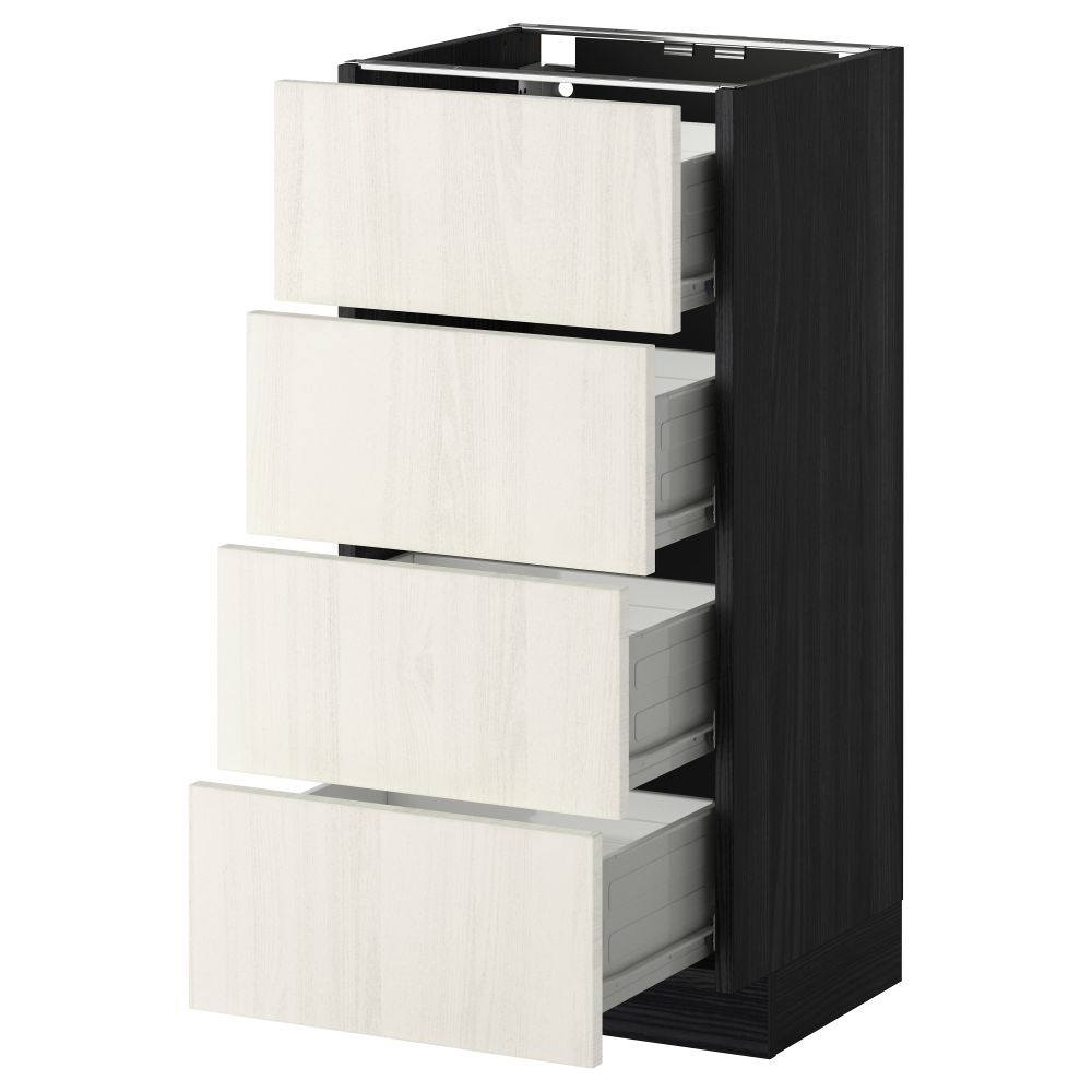 Напольный шкаф 4 фронтальных панели, 4 ящика МЕТОД / ФОРВАРА, черный, Росдаль белый - схема-чертеж с размерами