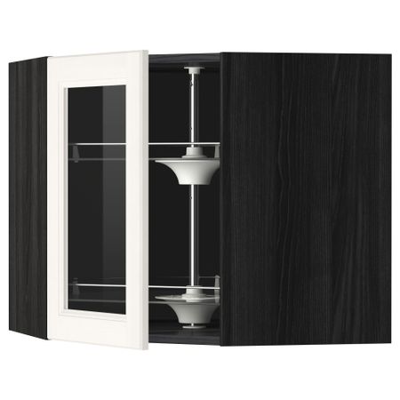 Угловой навесной шкаф с вращающающейся секцией, стеклянными дверцами МЕТОД, черный, Лаксарби белый